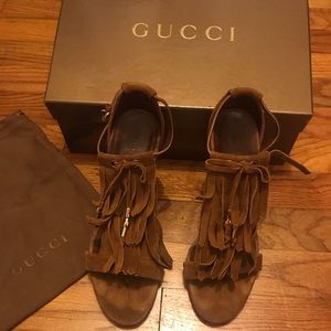 Gucci brown suede fringe heels